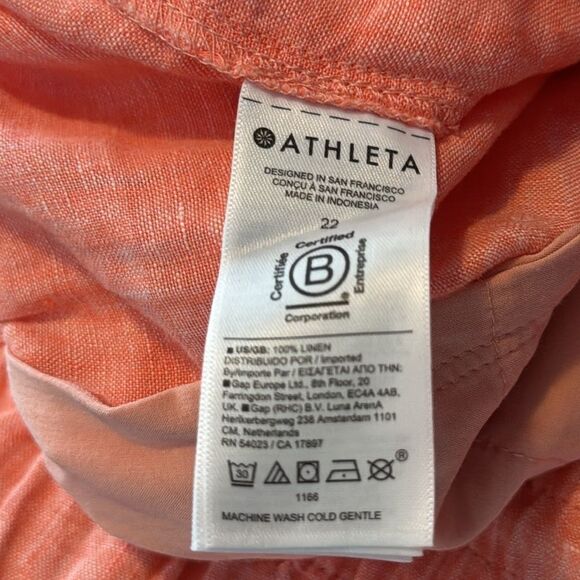 Athleta Linen Wide Leg Pants 22 Coral Pull-On Slit Hem Lightweight Coastal - Picture 14 of 16